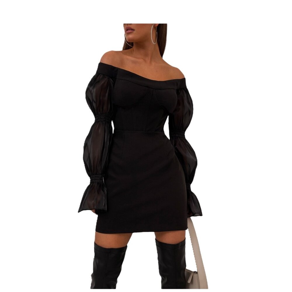 The One By Lichi Off-Shoulder Mini Dress Black Size S - Picture 7 of 15
